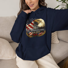 25th Anniversary 9/11 Memorial Hoodie — American Flag & Bald Eagle Tribute