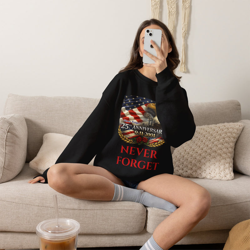9/11 Never Forget Sweatshirt – 25th Anniversary Eagle & American Flag Crewneck