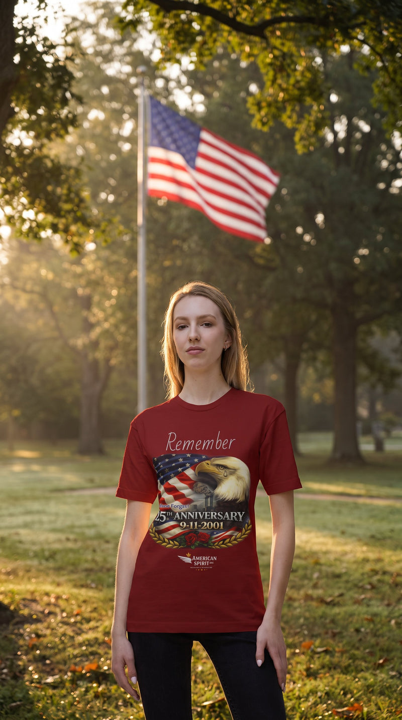 Remember 9/11 Memorial T-Shirt — 25th Anniversary American Flag & Eagle